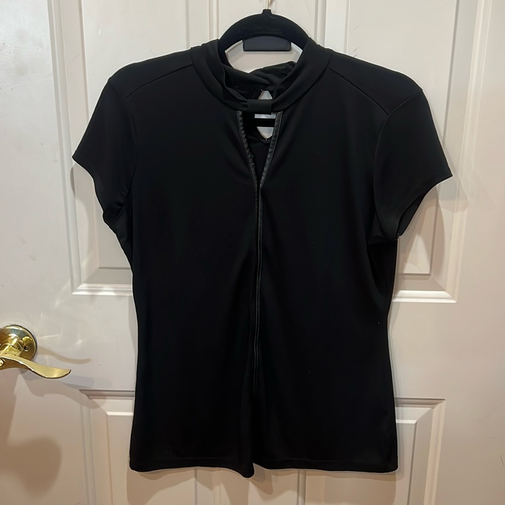 Black worthington high neck blouse with cutout